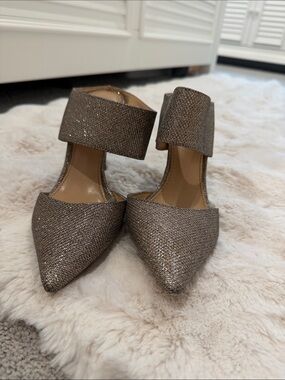 Express Metallic Bronze Pointed-Toe Ankle-Strap Heels
